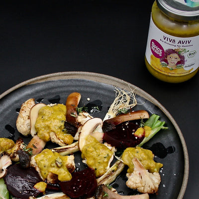 Ofengemüse: Blumenkohl, Rote Beete, Champignons mit Viva Aviv Dressing für Gemüse